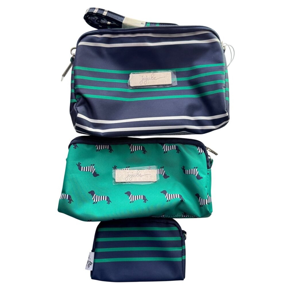 Jujube Be Set Bag Trio Providence Navy Green Stripe Retired Dog Lining Deadstock